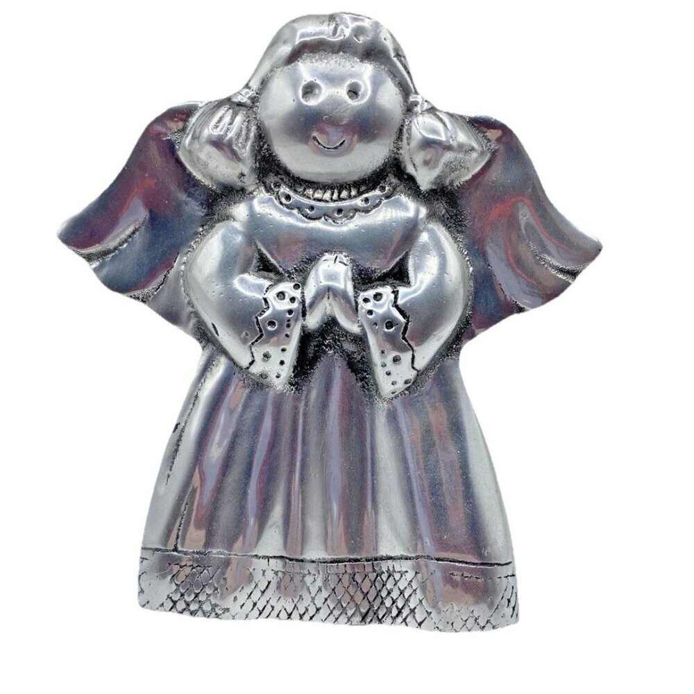Vintage Mexican Pewter Handmade Angels Religious Wall Art Christmas 6" Celestial